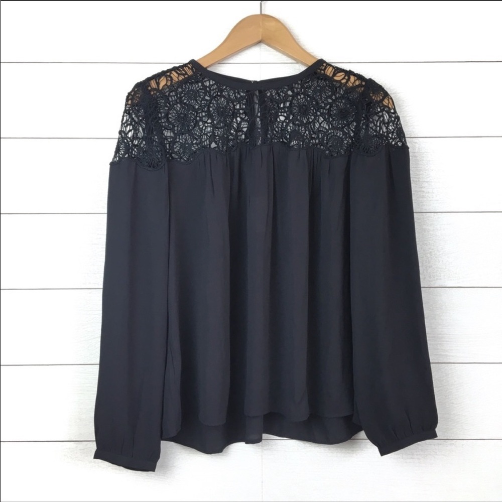 LOFT lace yoke blouse never worn navy